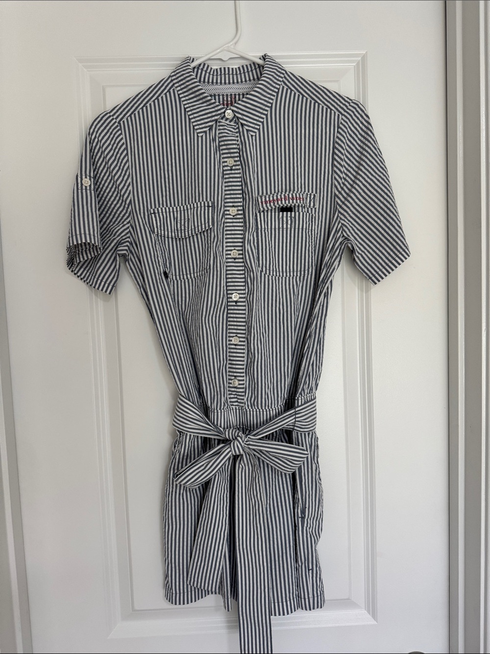 Vineyard Vines Navy & White Striped Romper with Waist Tie